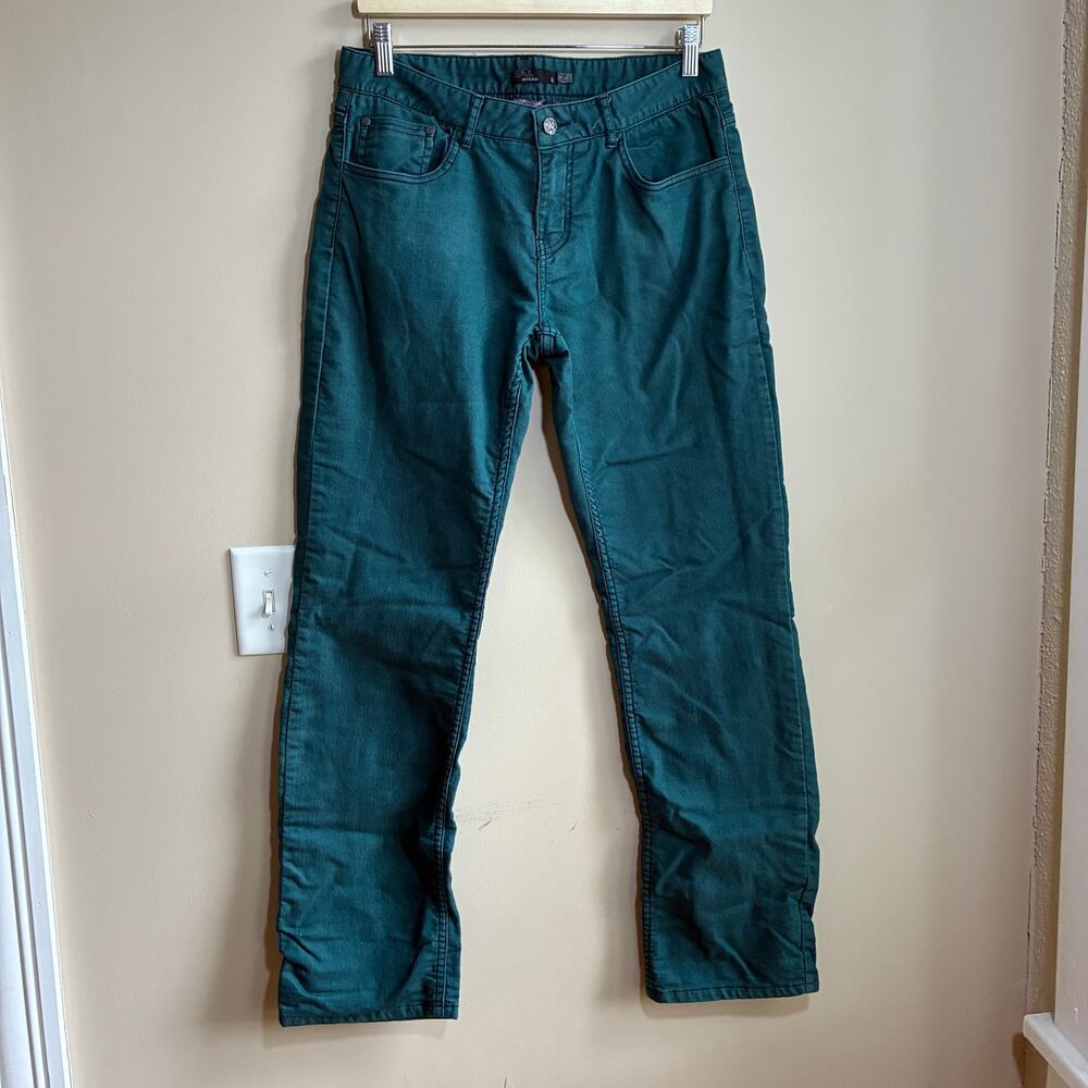 prAna teal green fleece lined jeans women's size 8 cotton blend straight leg